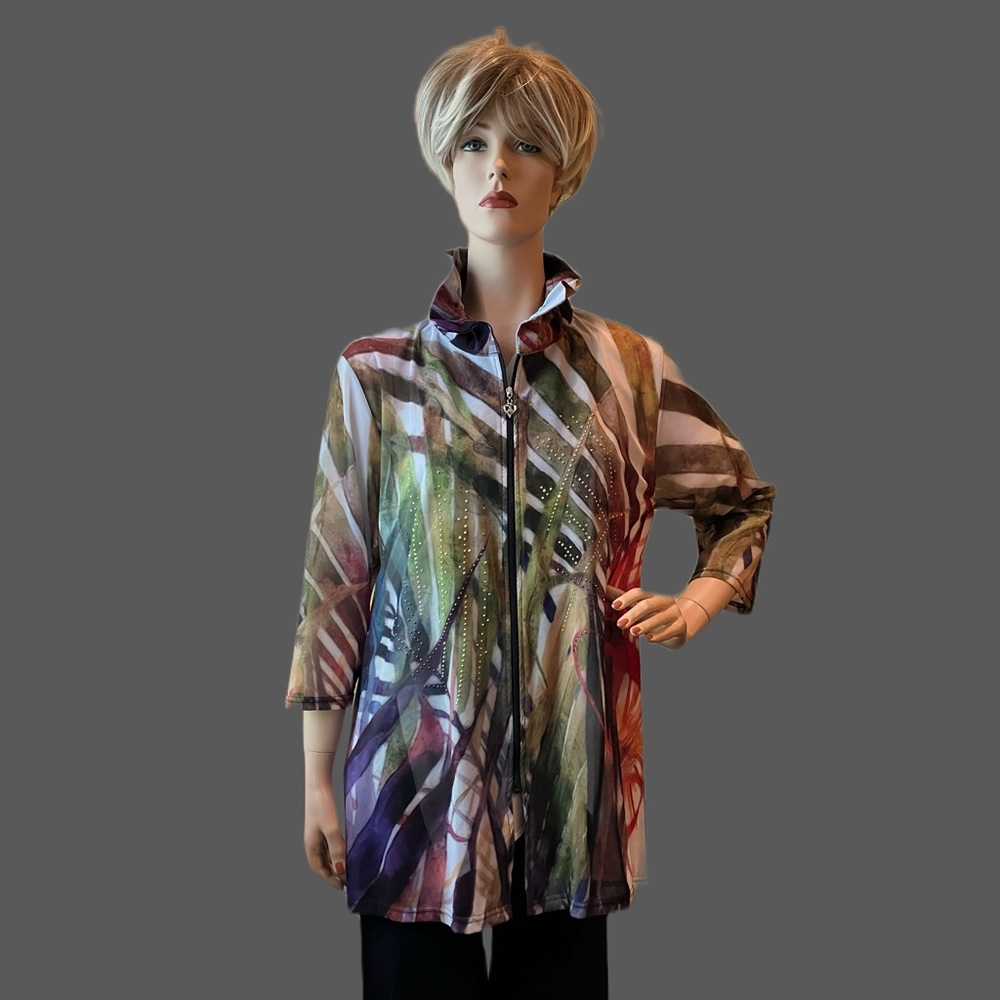 Valentina lady’s Jacket or Top Multicolored little rhinestones on the front.